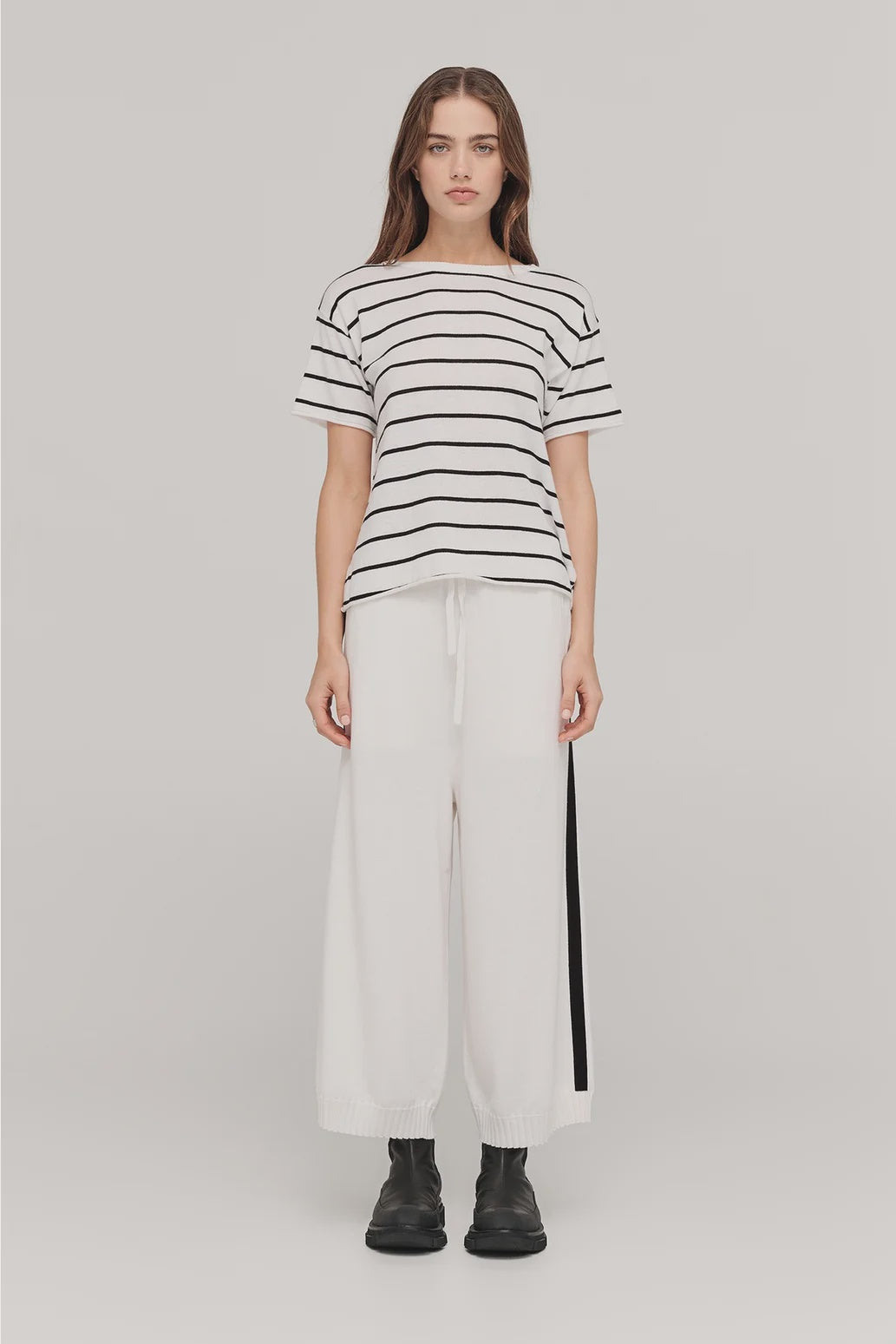 Stripe Solace Tee-Ivory/Black
