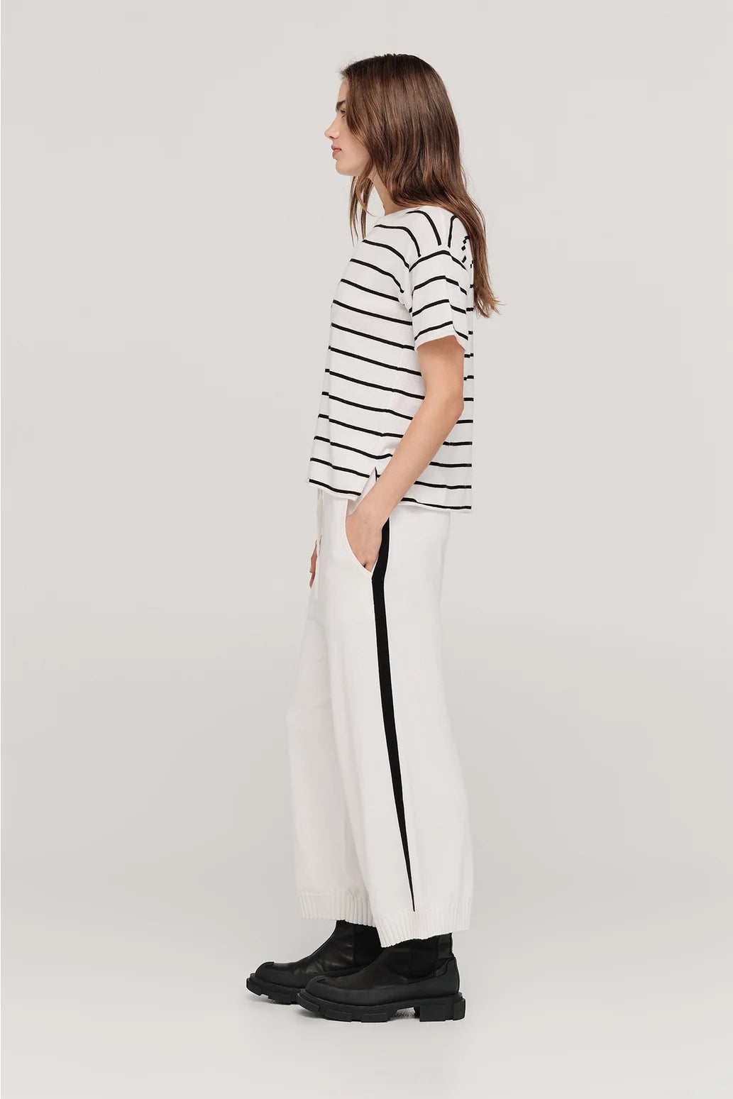 Stripe Solace Tee-Ivory/Black
