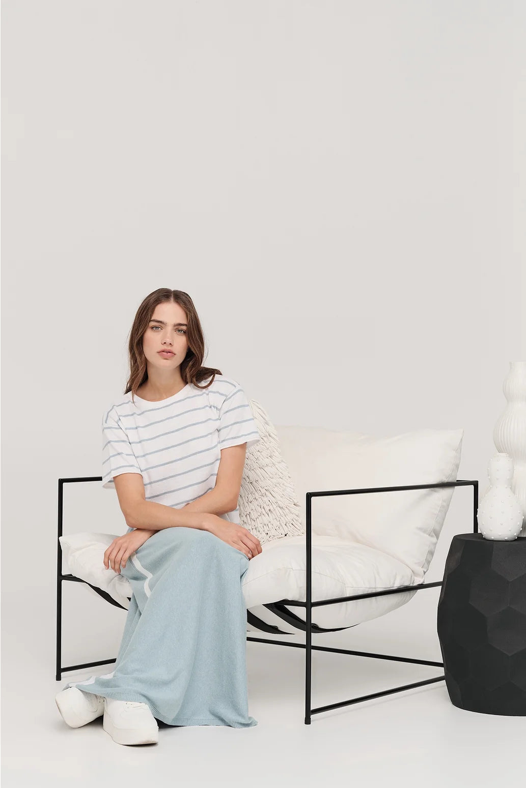 Stripe Solace Tee- Ivory Mist