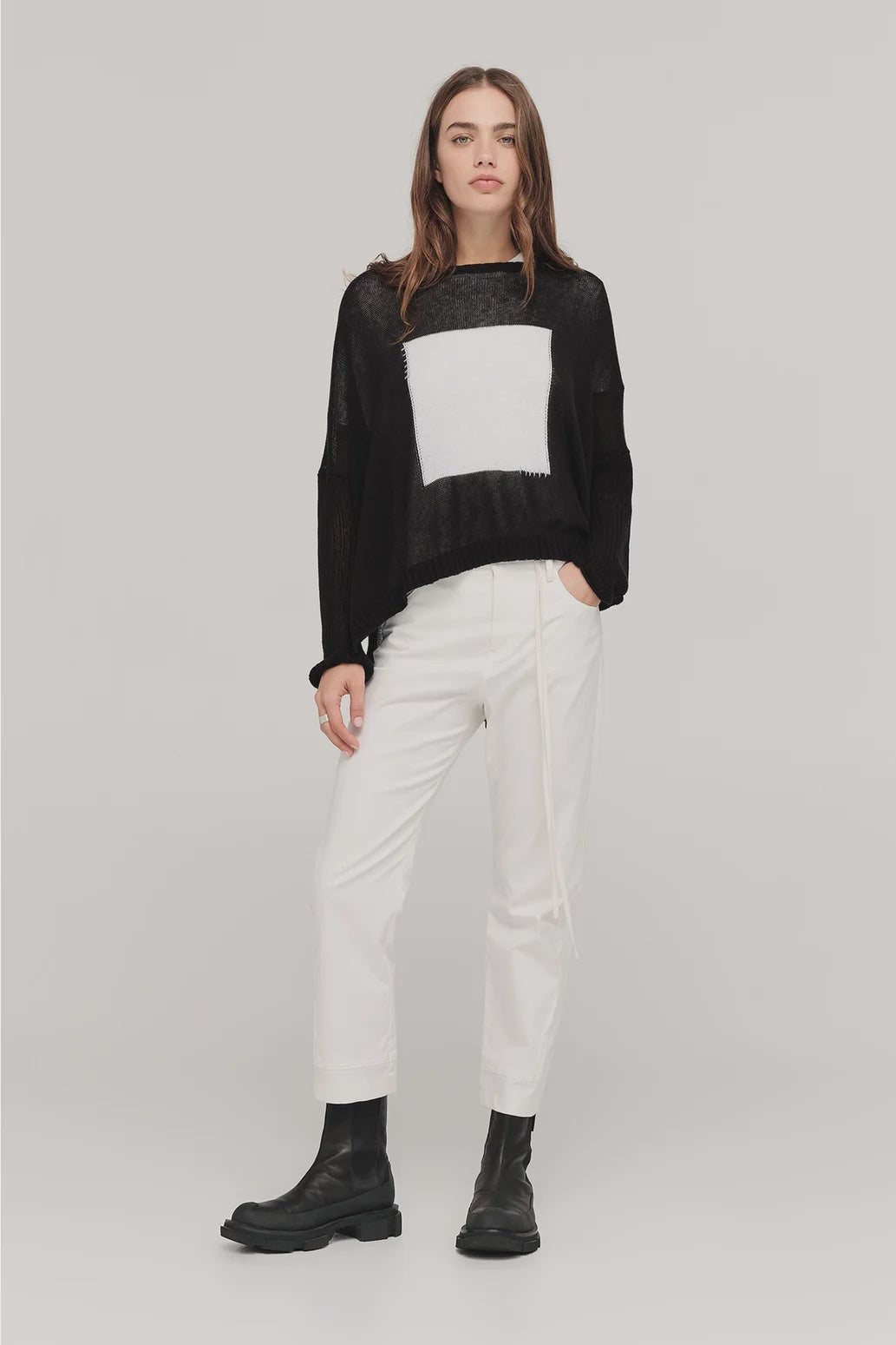 Squared Lucent Sweater-Black/Ivory