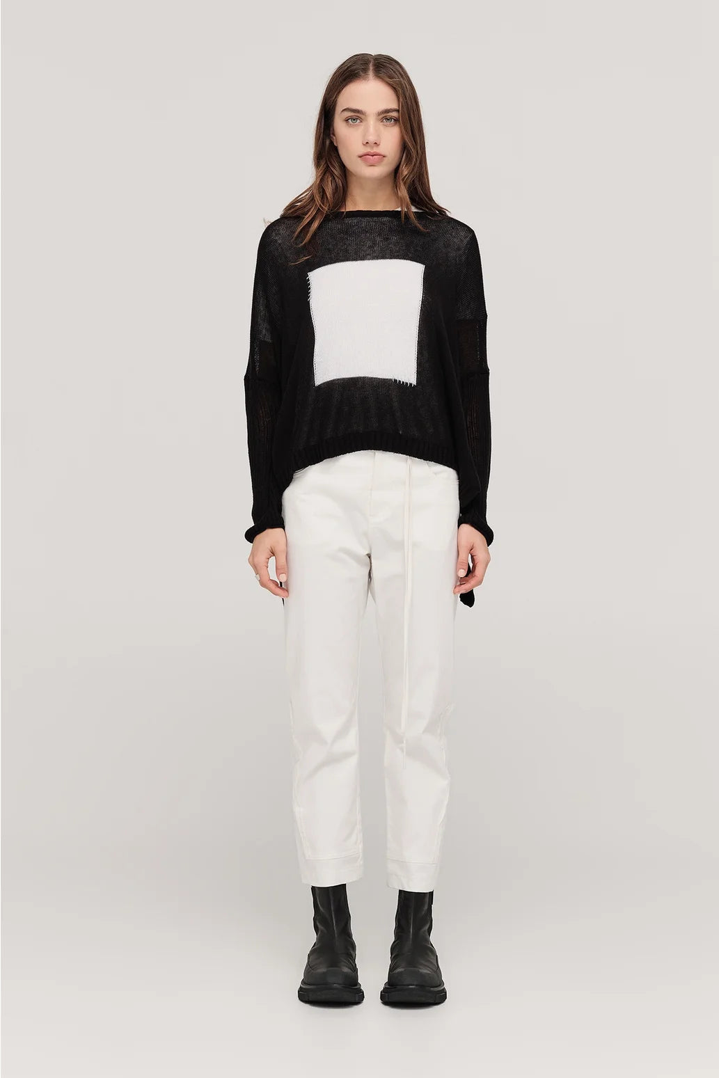 Squared Lucent Sweater-Black/Ivory