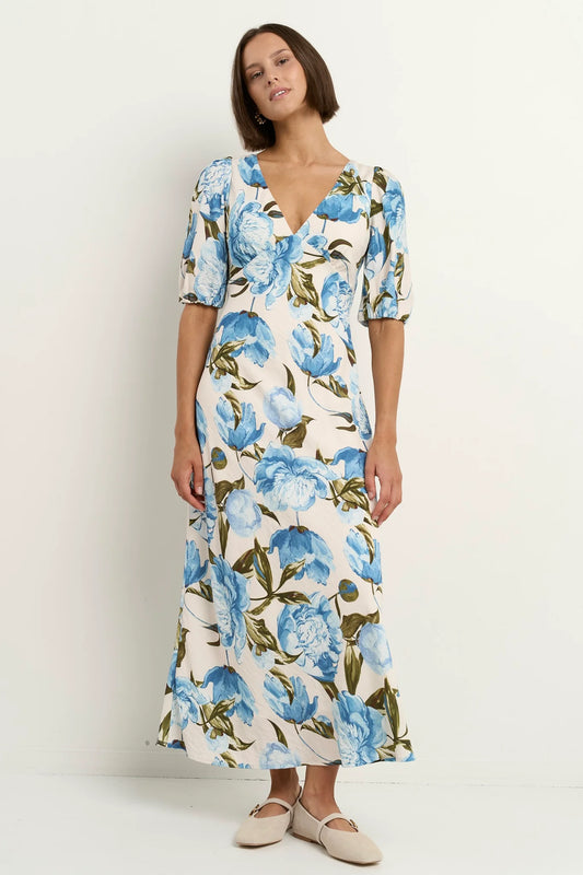 Amora SS Bias Midi Dress / Blue Vintage Floral