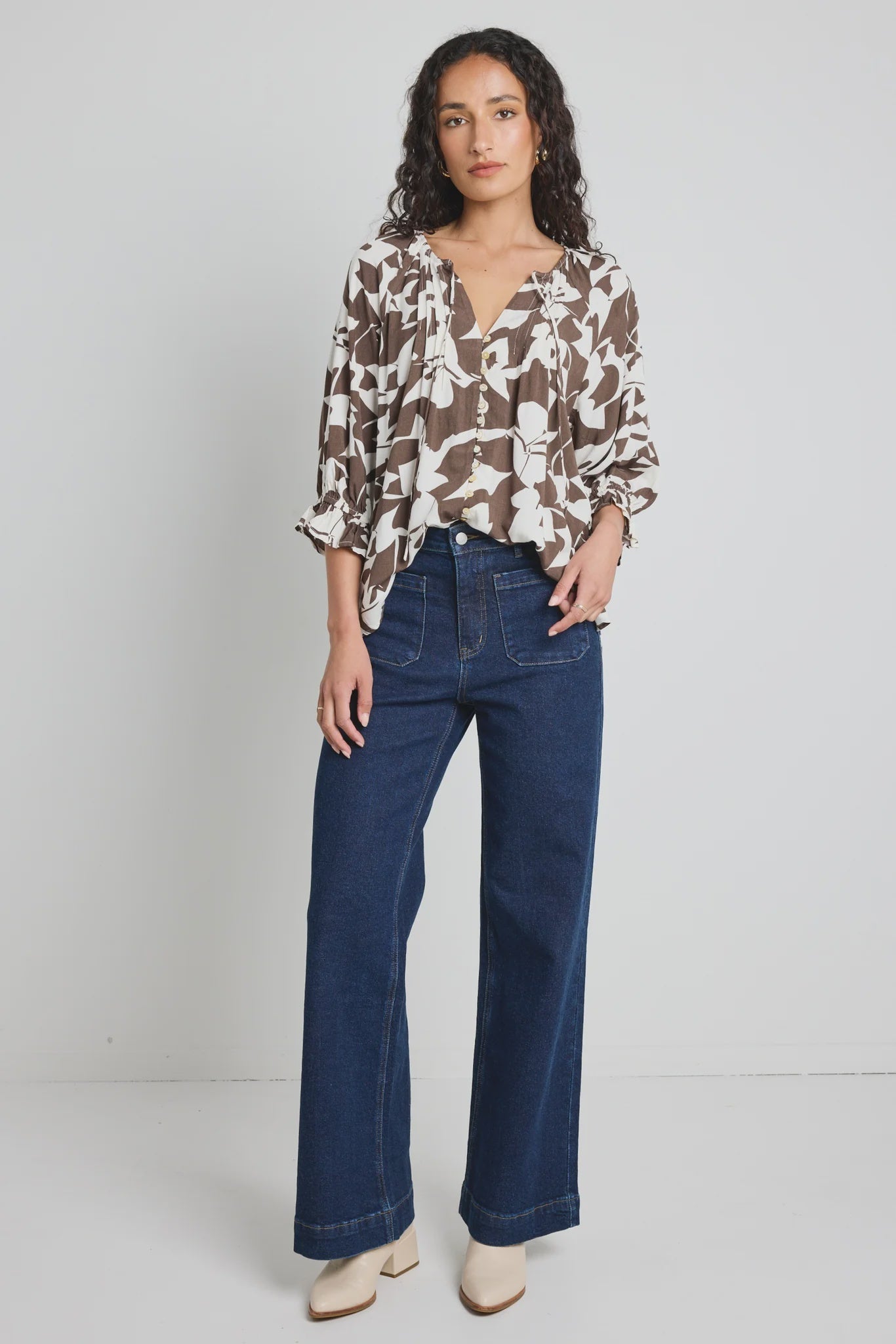 Antic Chocolate Blouse / Cutout Print