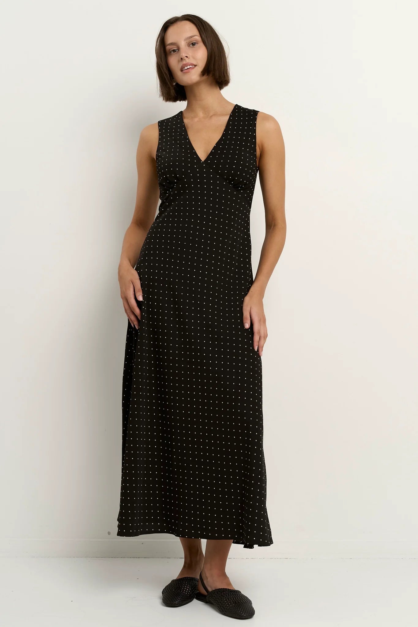 Aston Maxi Dress / Black Ditsy Polka Dot