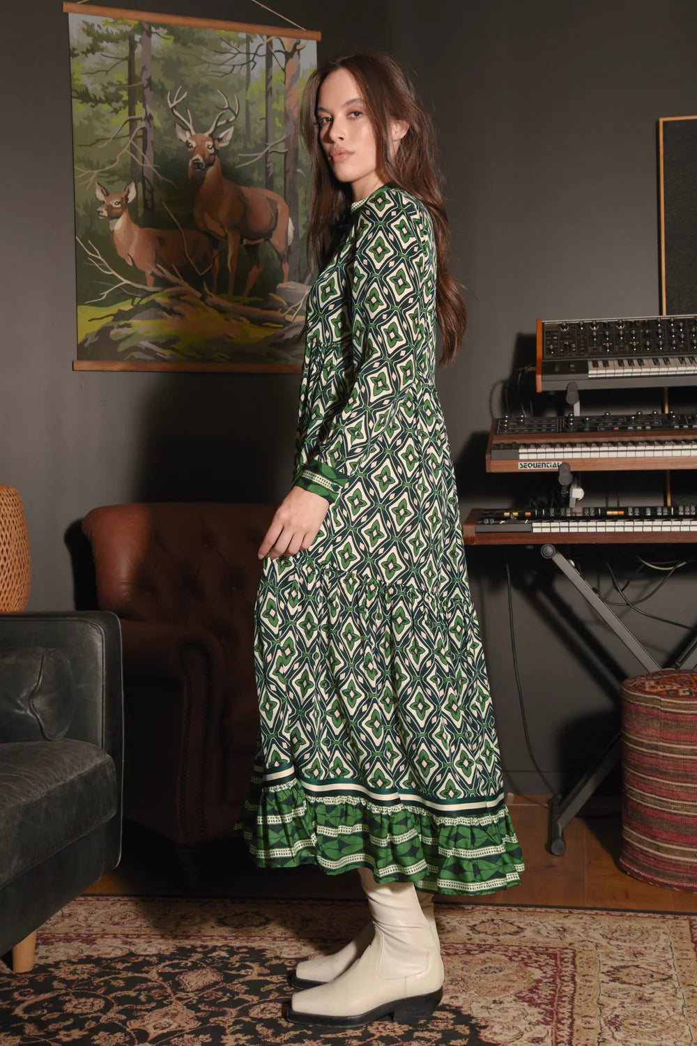 Dressing Game Dress / Green geo