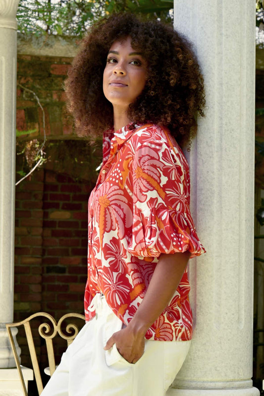 Palm Breeze Shirt / Red & Pink