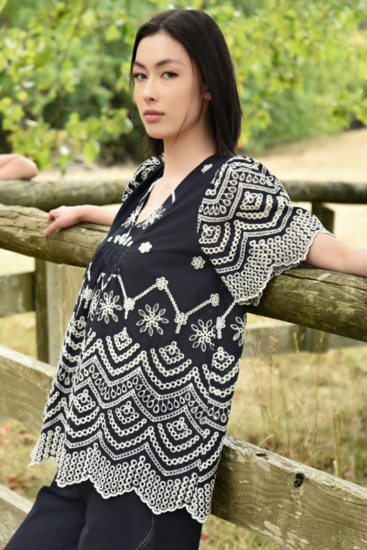 Me + U Top / Black Embroidery