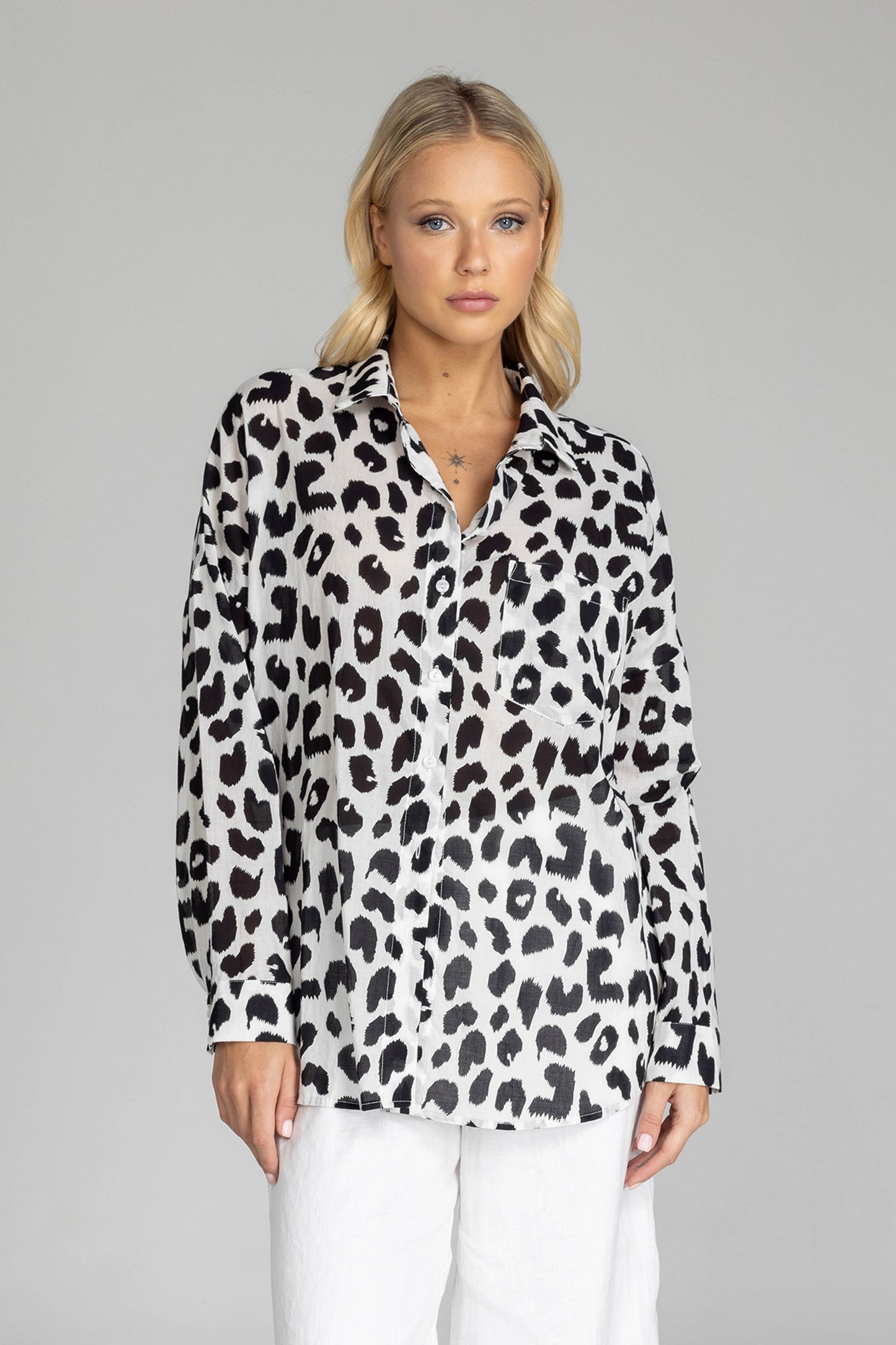 Defiant Shirt / Ivory with Black Leopard Print