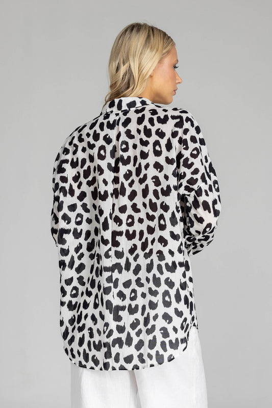 Defiant Shirt / Ivory with Black Leopard Print