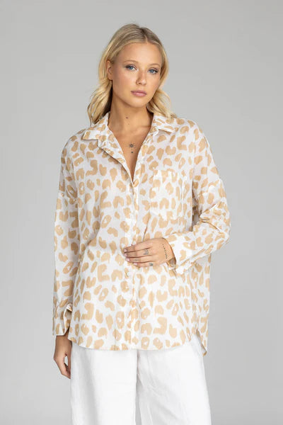 Defiant Shirt / Ivory with Camel Leopard