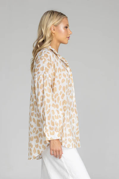 Defiant Shirt / Ivory with Camel Leopard