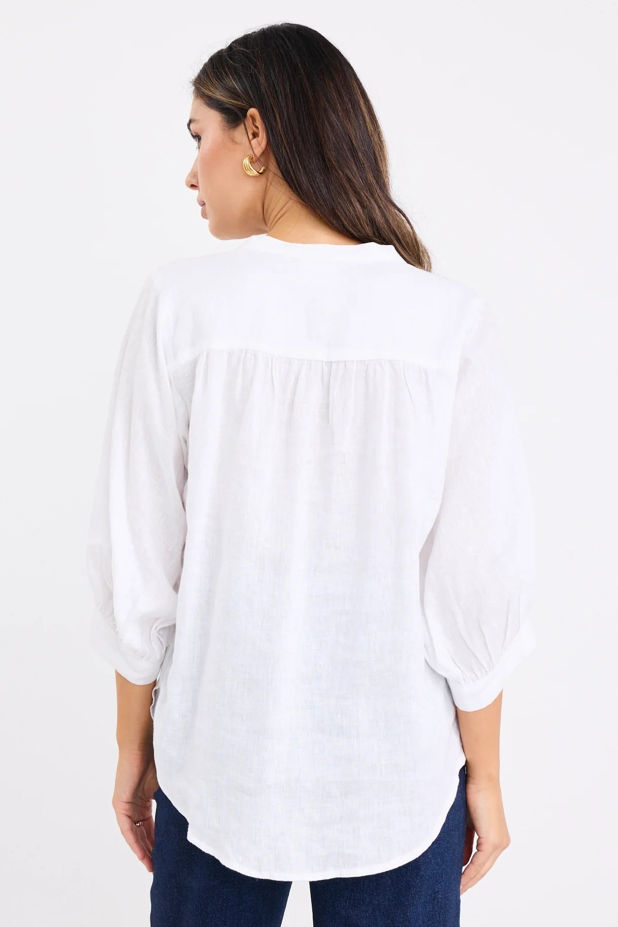 Deity Linen Puff Sleeve Blouse / White