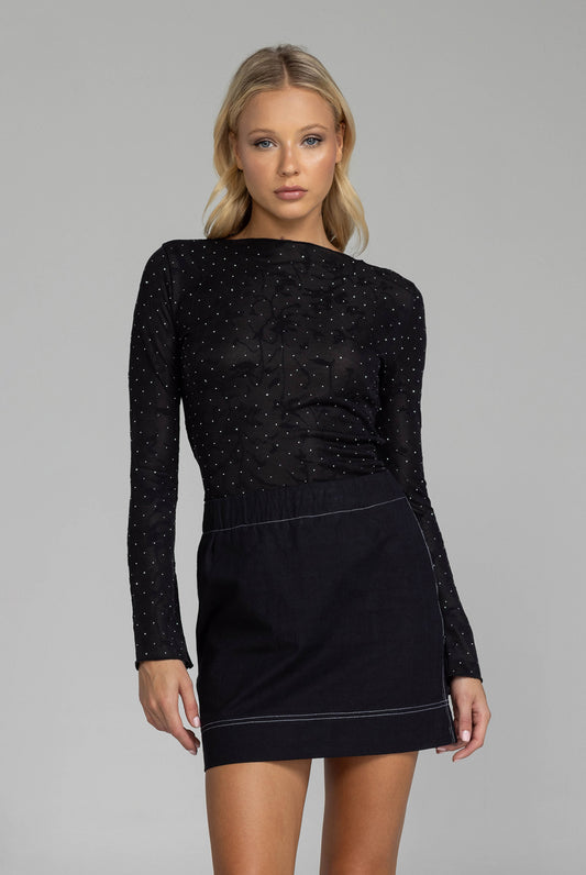 Gigi Top / Black Lace with Silver Dots