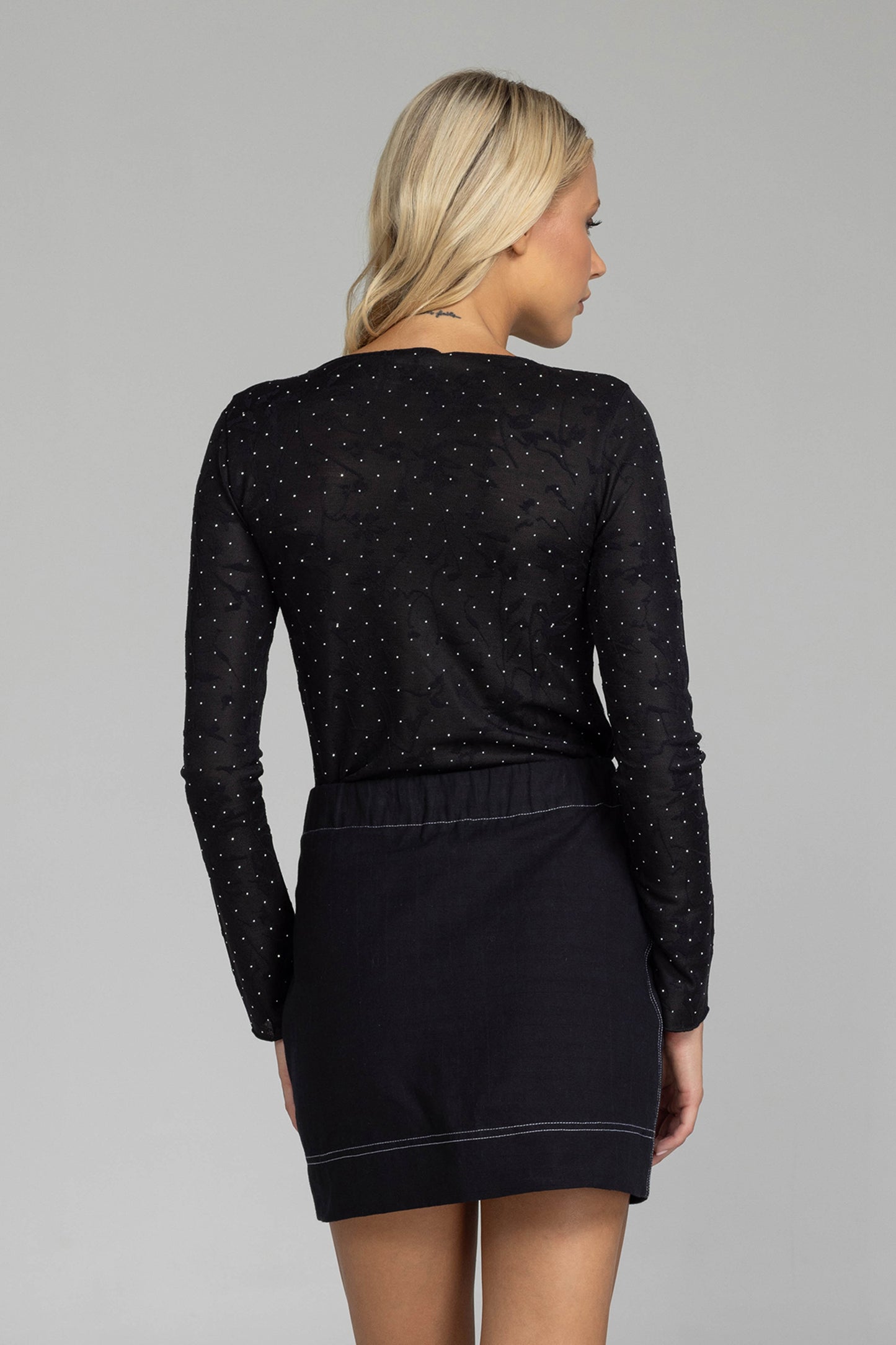Gigi Top / Black Lace with Silver Dots