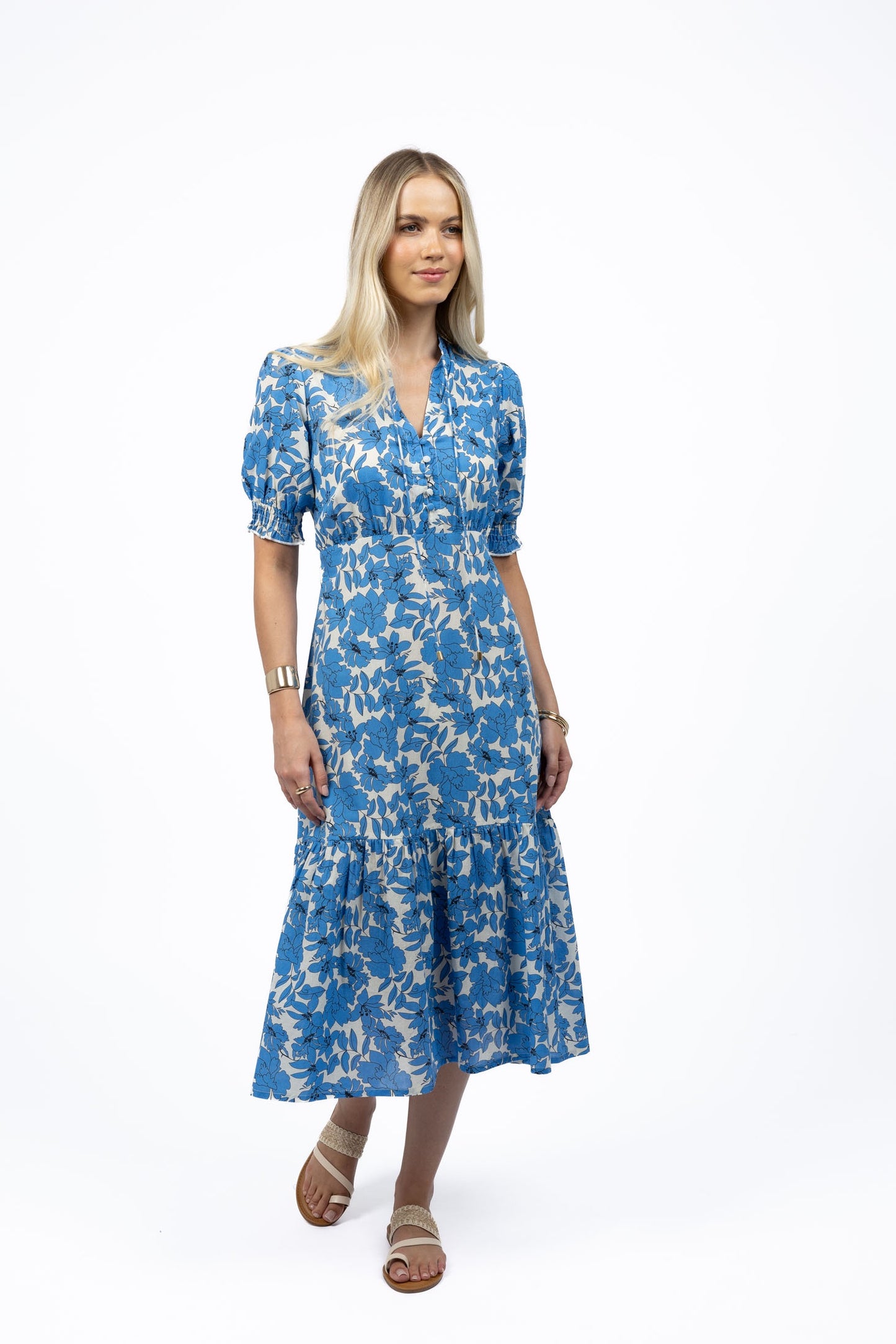Fleur Midi Dress / Blue-Stone