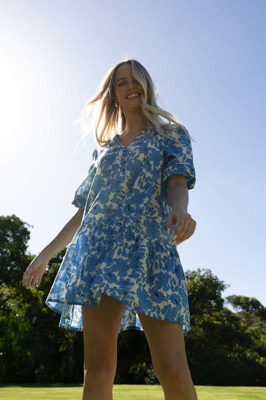 Fleur Smock Dress / Blue-Stone