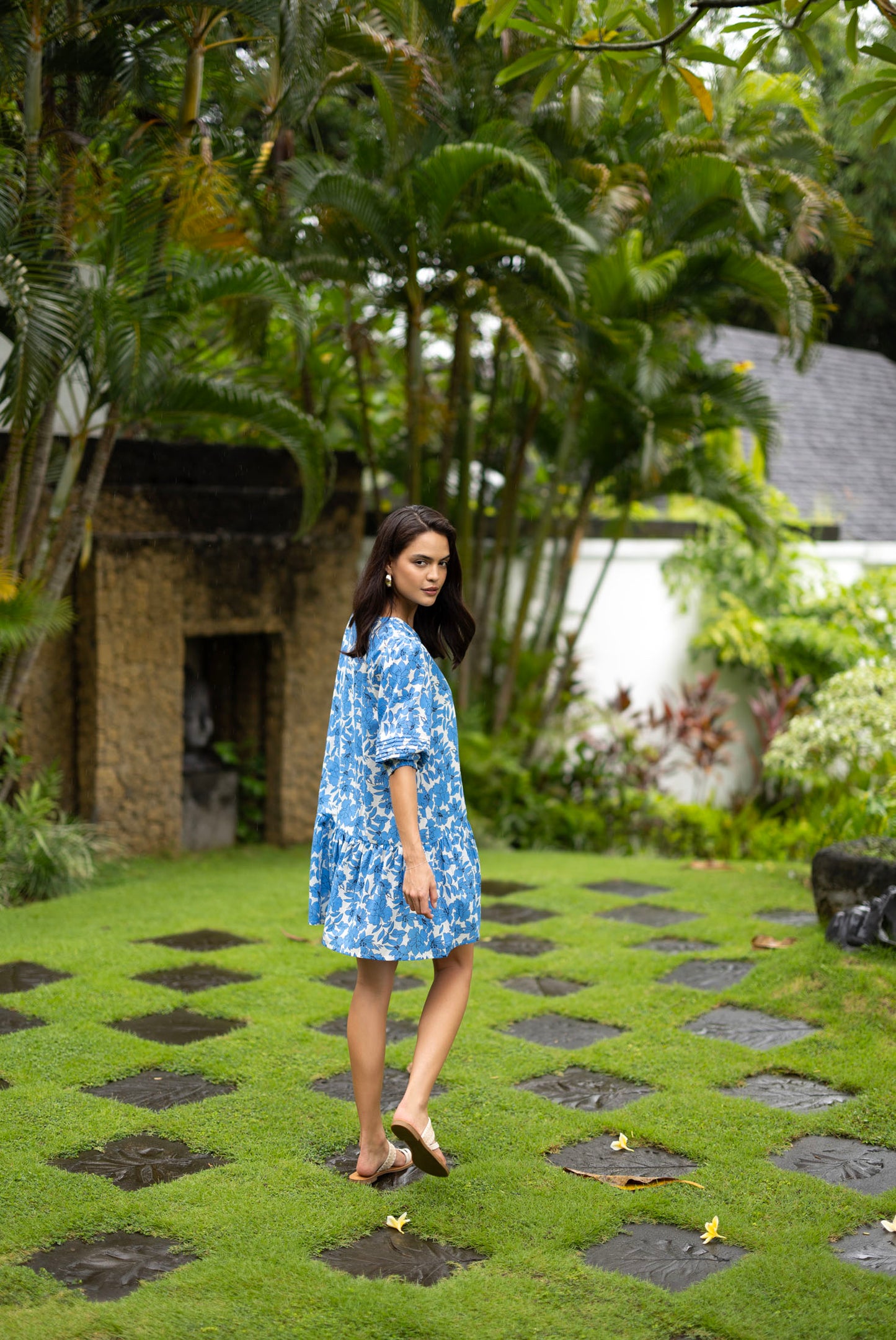 Fleur Smock Dress / Blue-Stone