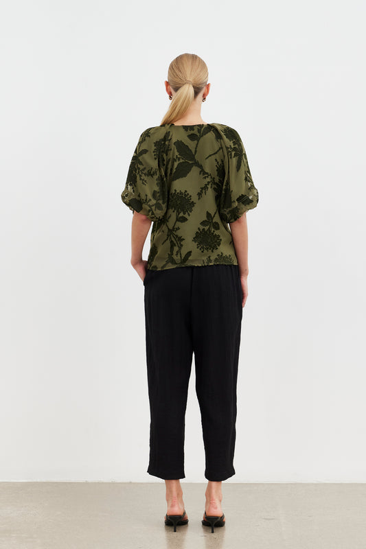 Aurora Puff Sleeve Top / Olive Blossom