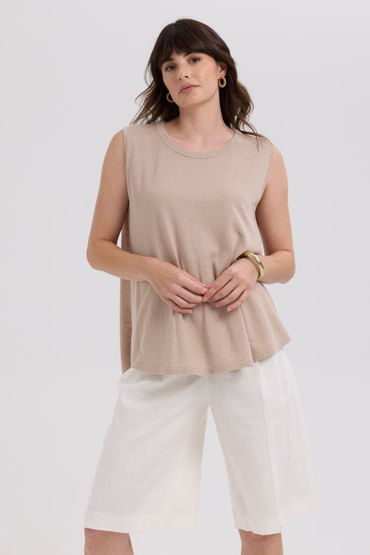Linen A-Line Top / Taupe