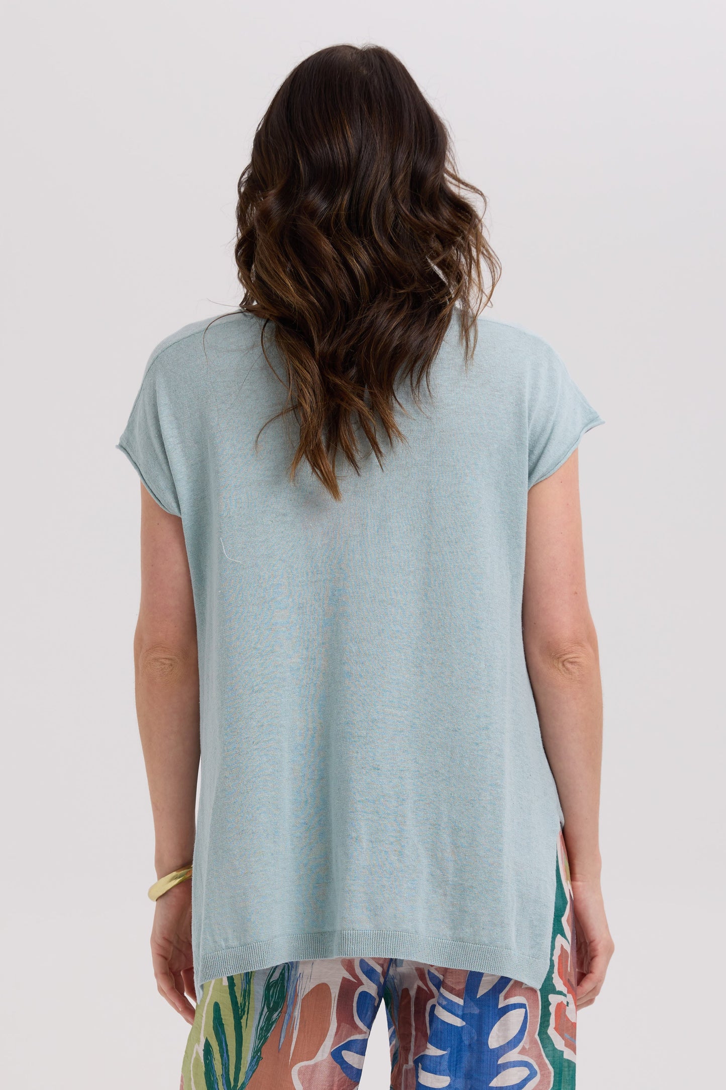 Linen Drape Top / Cyan