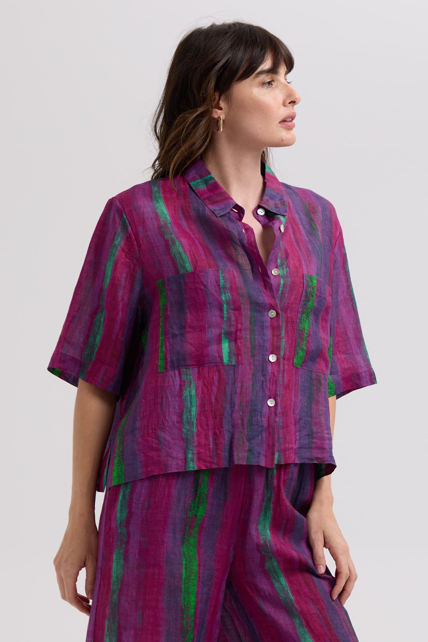 Painted Linen Shirt / Magenta