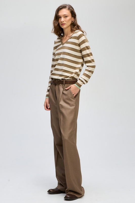 Stripe V Jumper / Bark