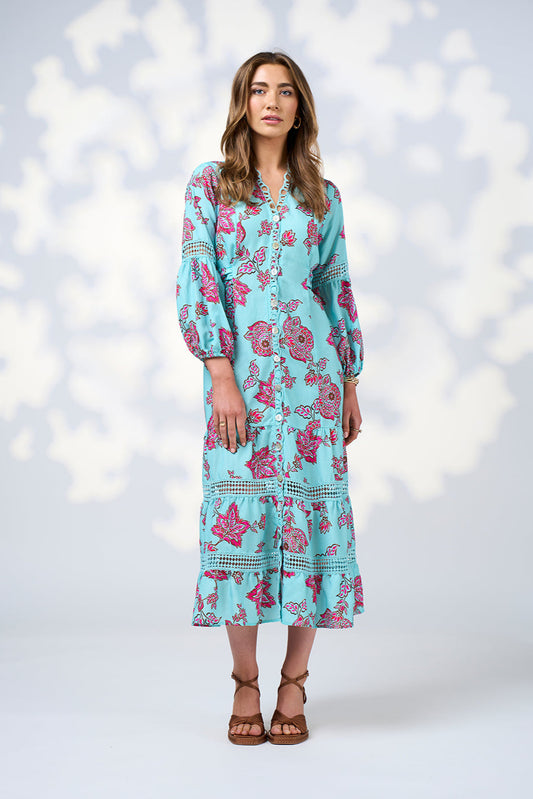 Indie Midi Dress / Tiffany Blue Multi