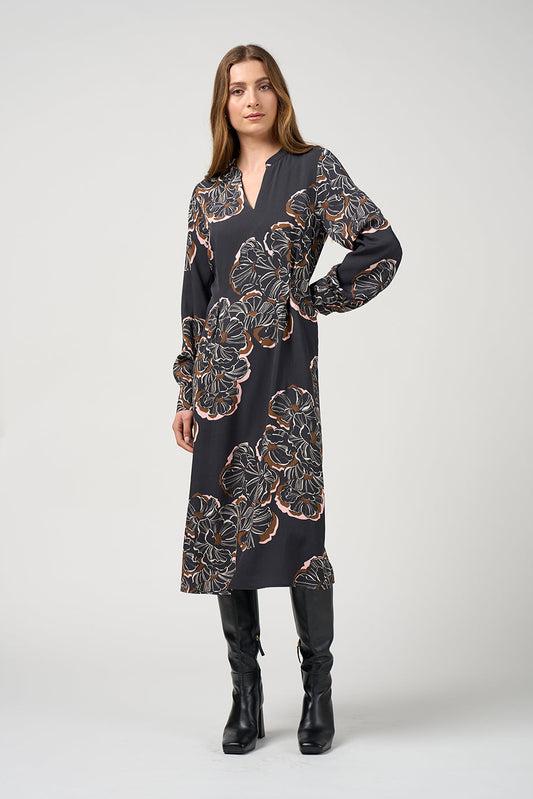 Wood Rose Dress / Black Multi