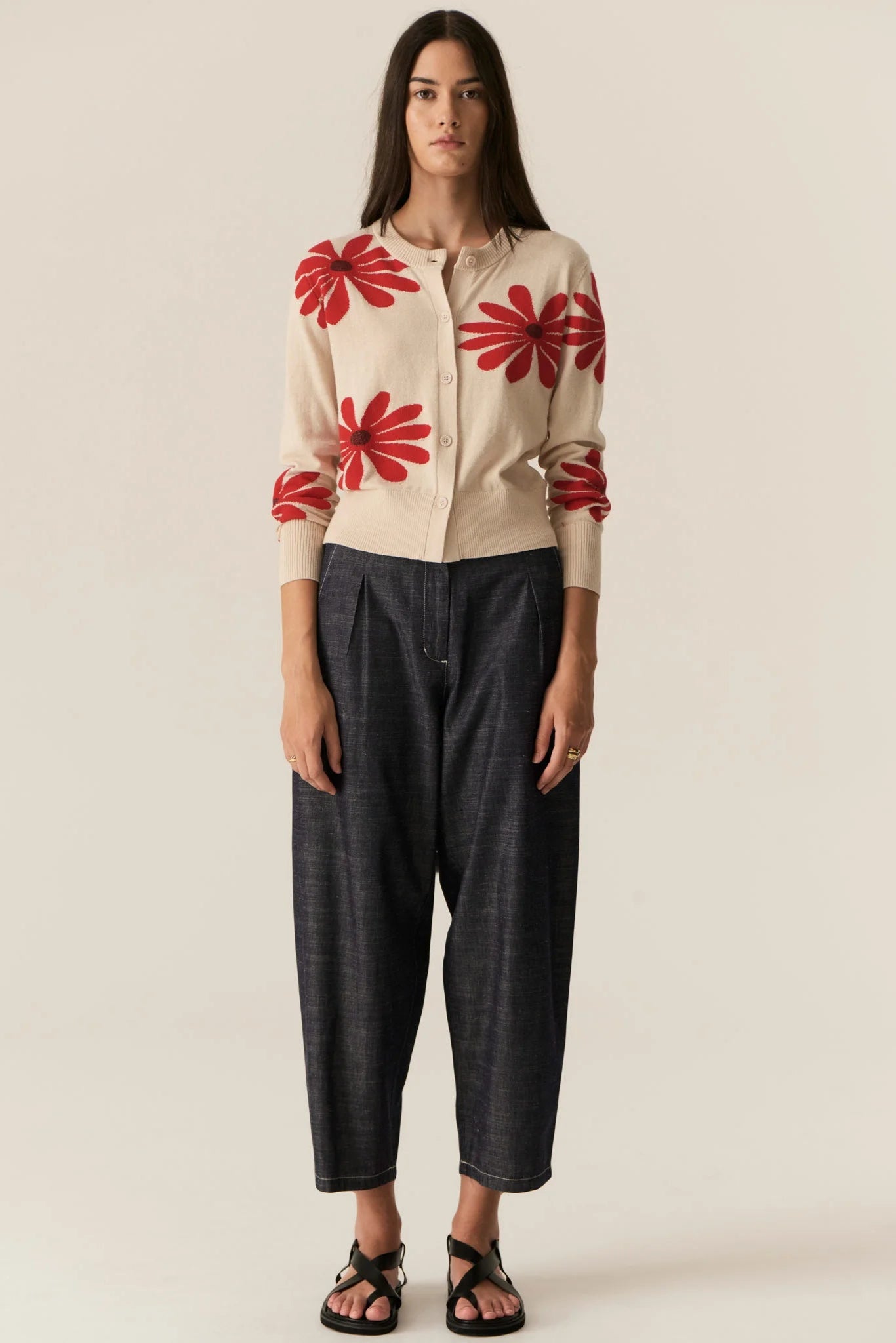 Lask Daisy Cardigan / Ecru-Red