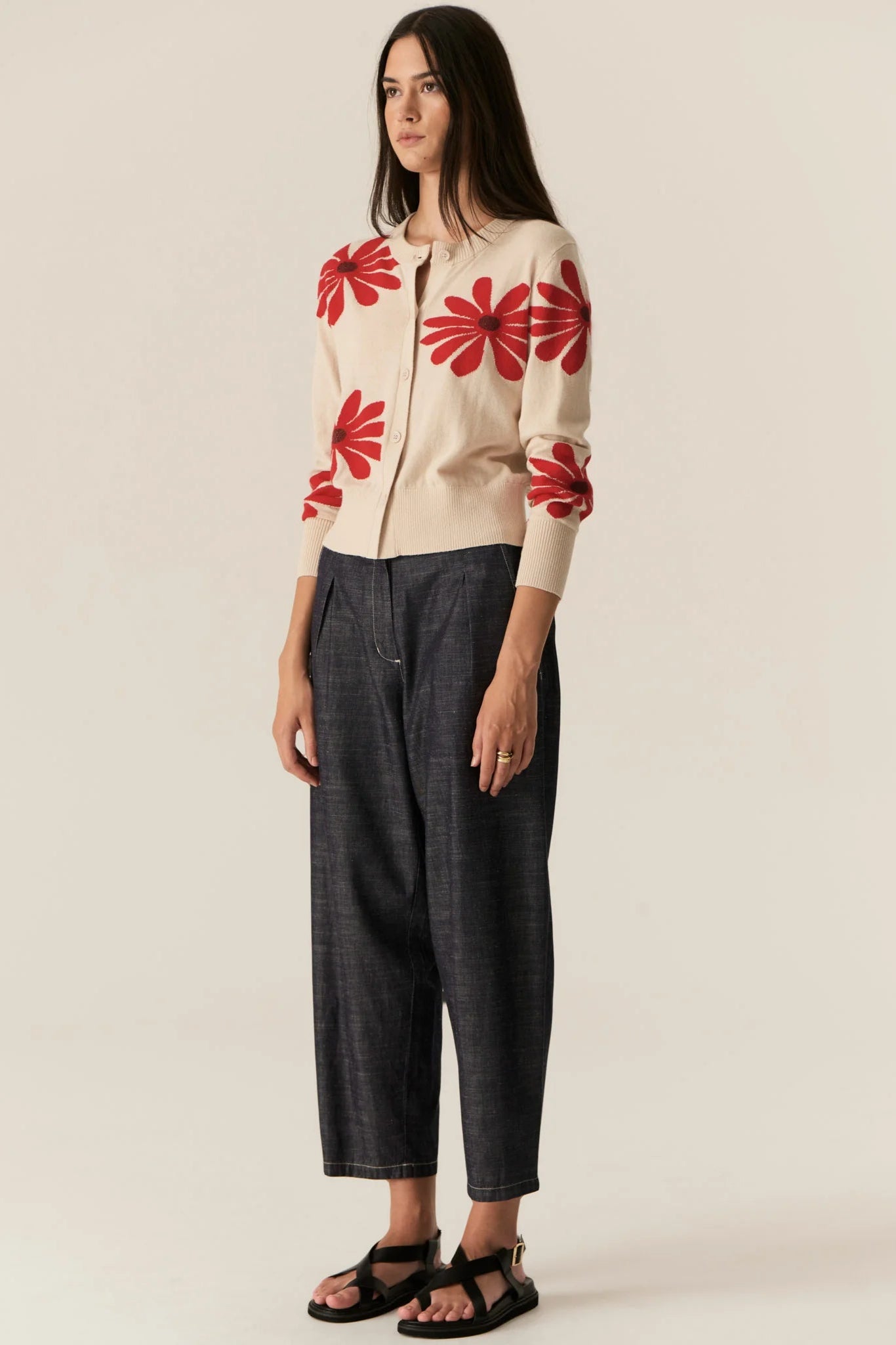 Lask Daisy Cardigan / Ecru-Red