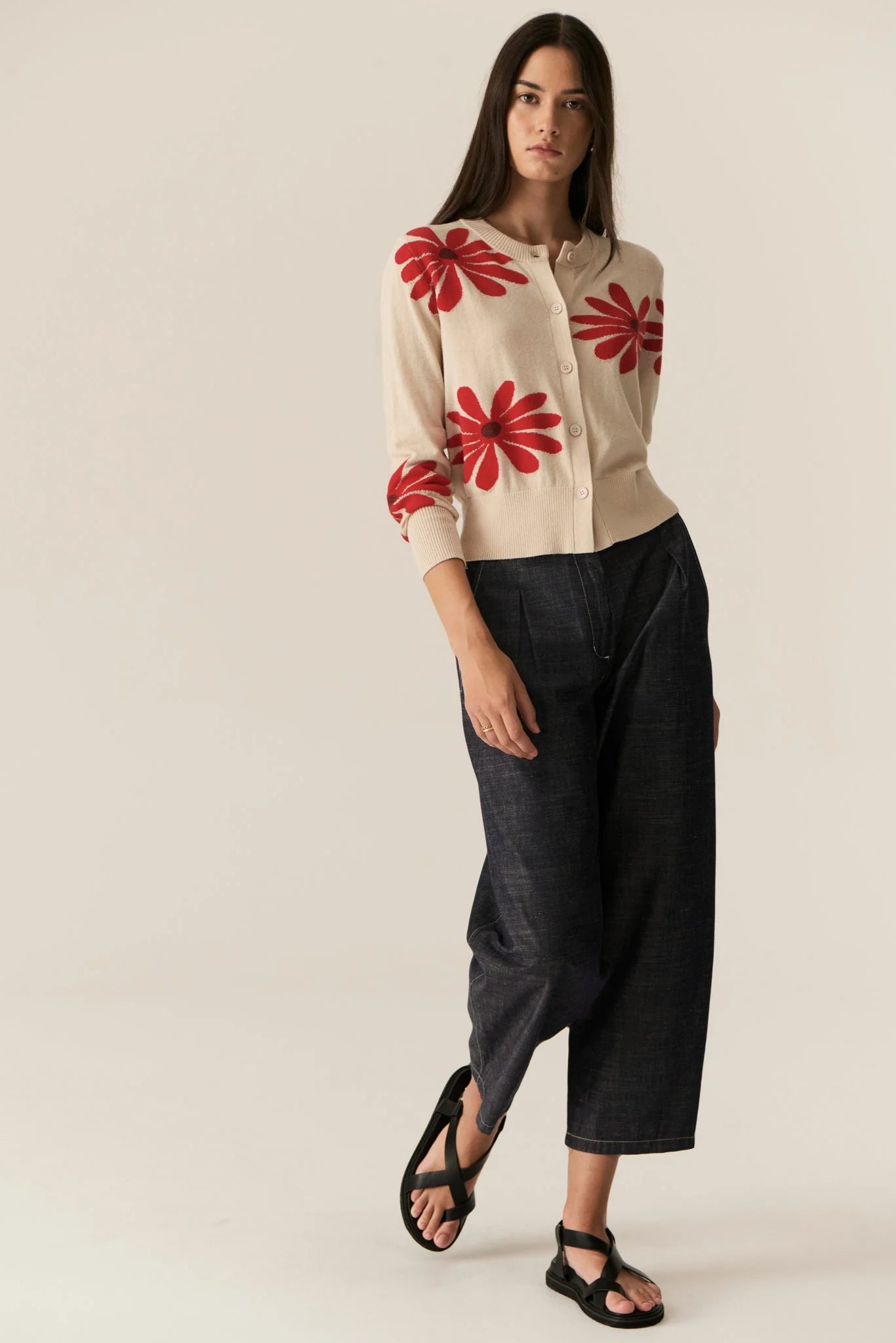 Lask Daisy Cardigan / Ecru-Red