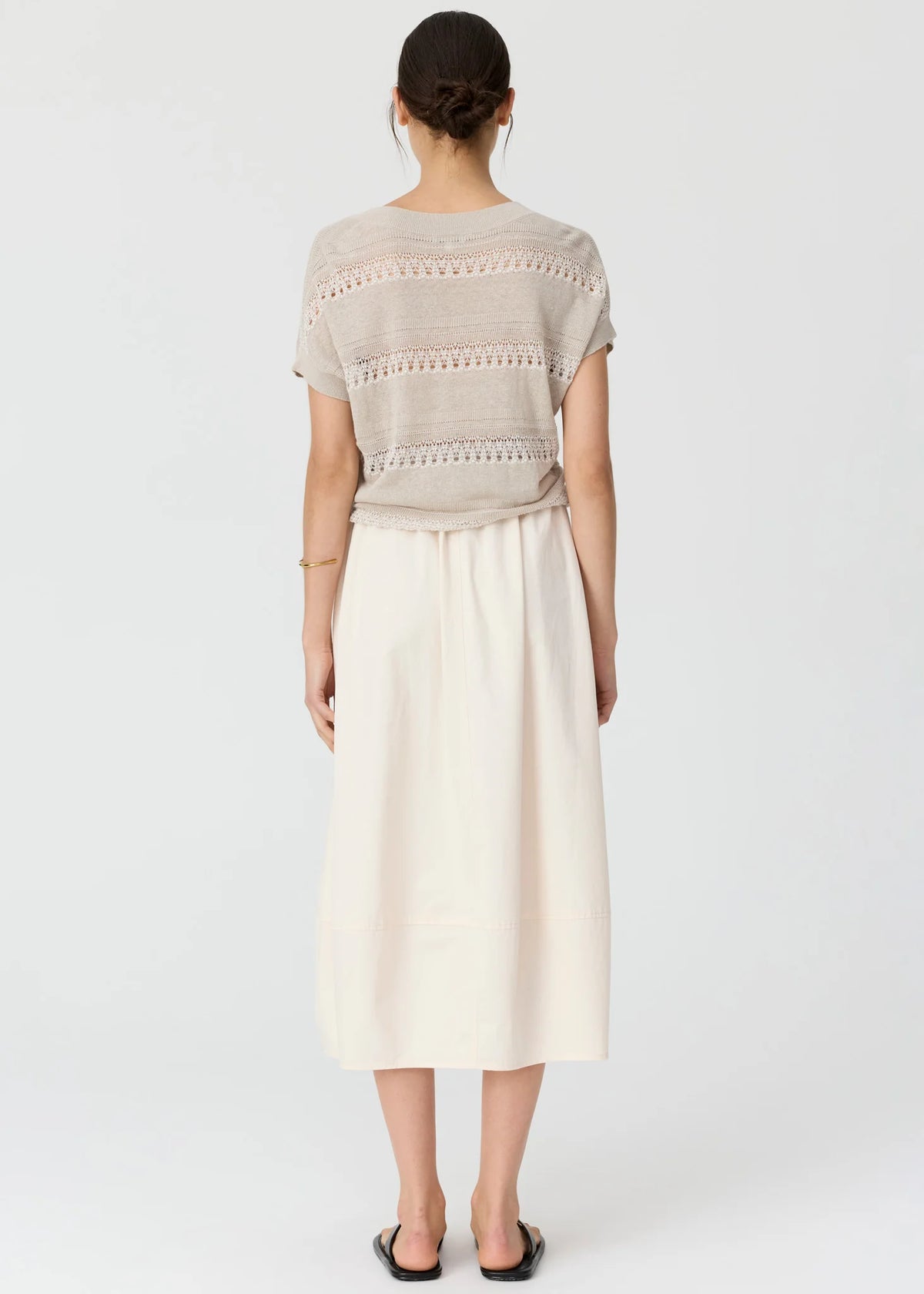 Liana V-neck Pointelle Knit / Pebble-Chalk