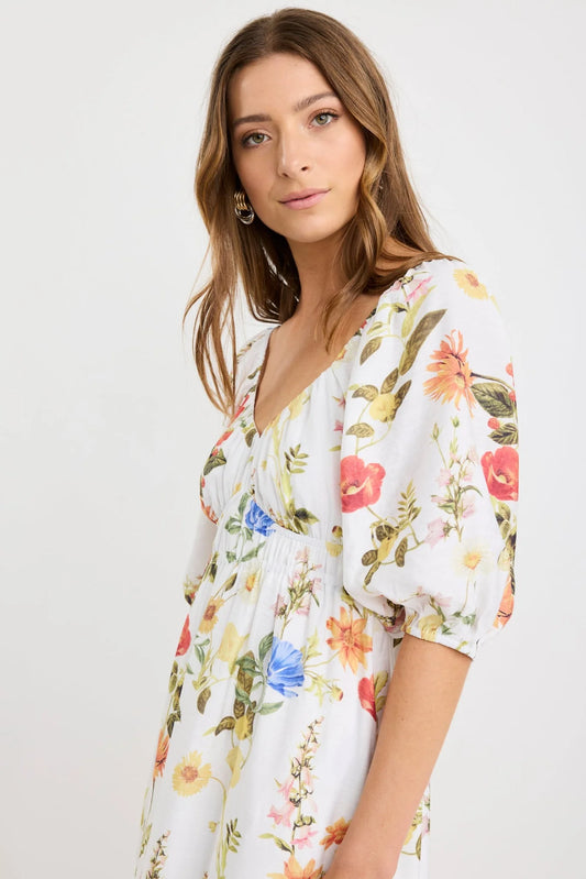 Posy Midi Dress / Cream Garden Print