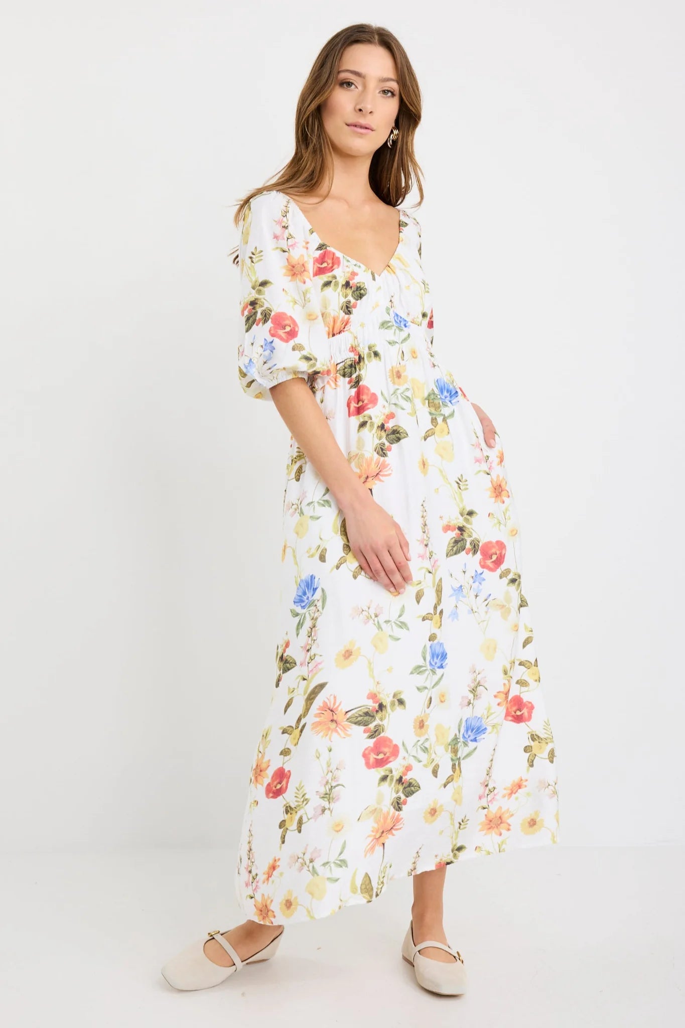 Posy Midi Dress / Cream Garden Print