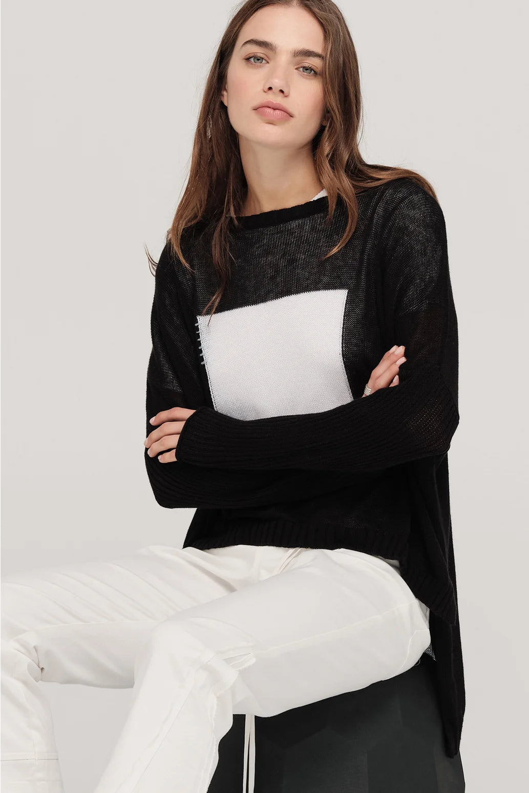 Squared Lucent Sweater-Black/Ivory