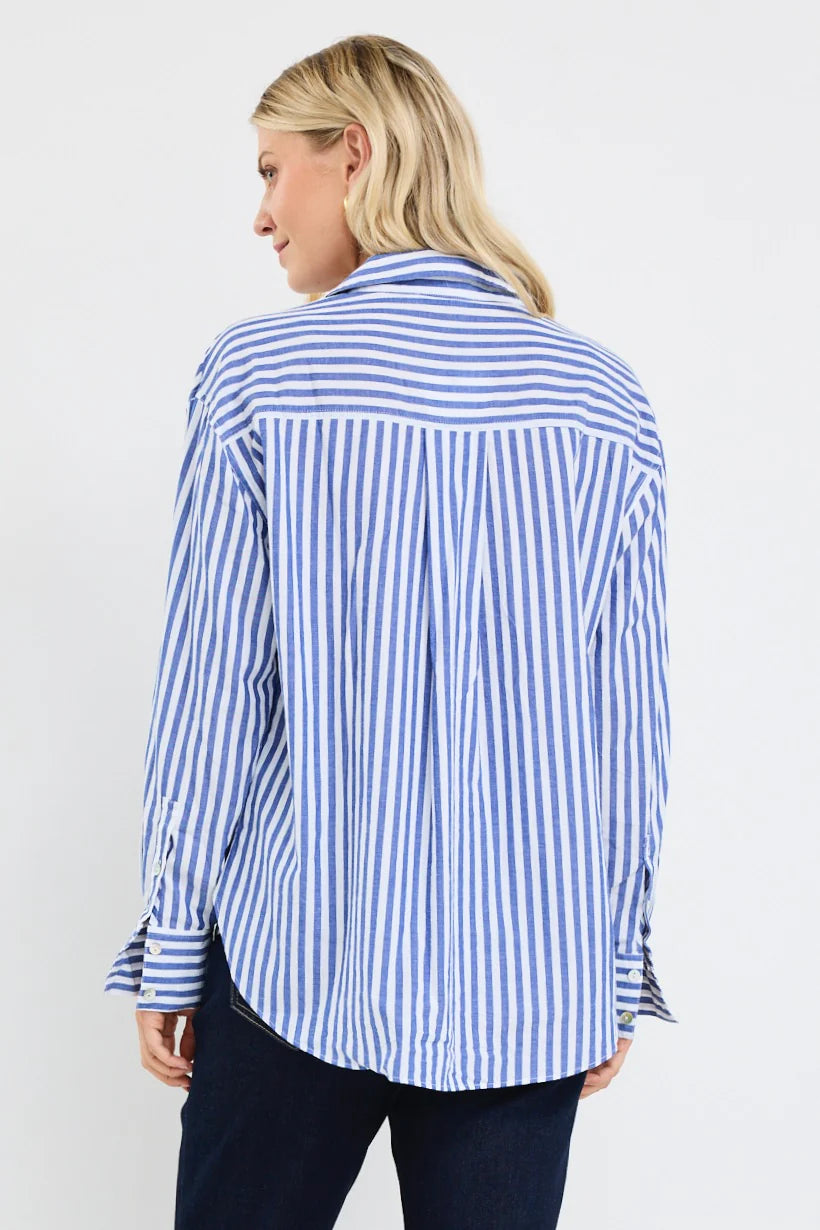You Got This Blue Stripe Cotton Oversized Shirt / Blue