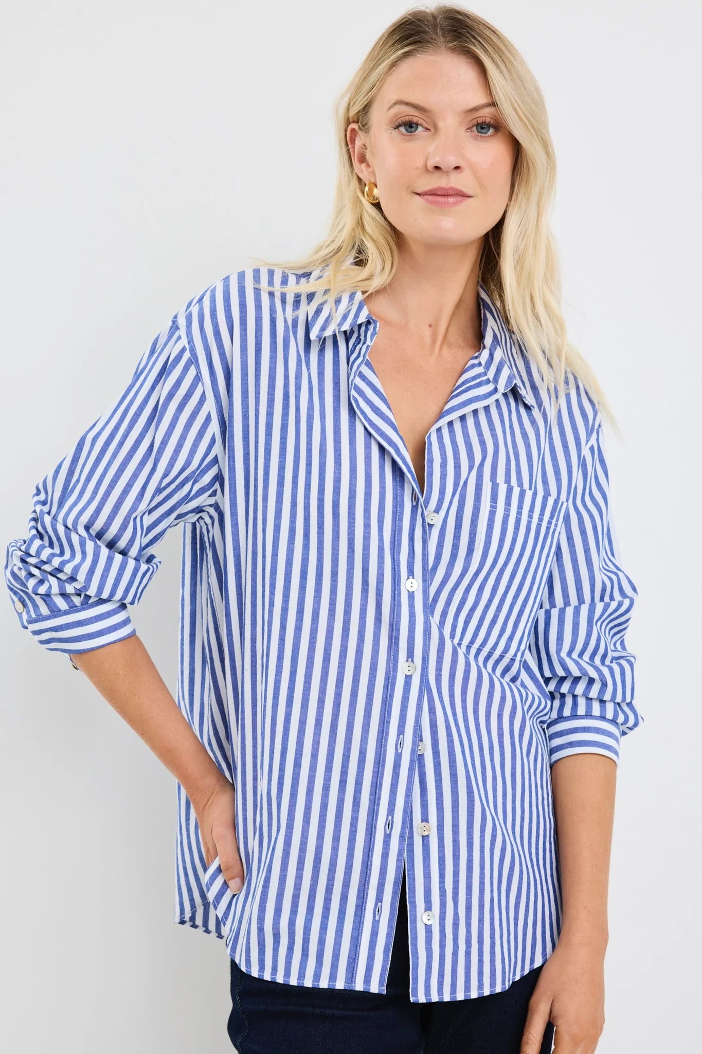 You Got This Blue Stripe Cotton Oversized Shirt / Blue