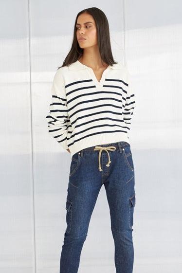 Rita Polo sweater /Navy Stripe