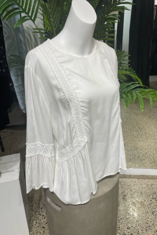 Italian Pin Tuck Lace Shirt /Ivory