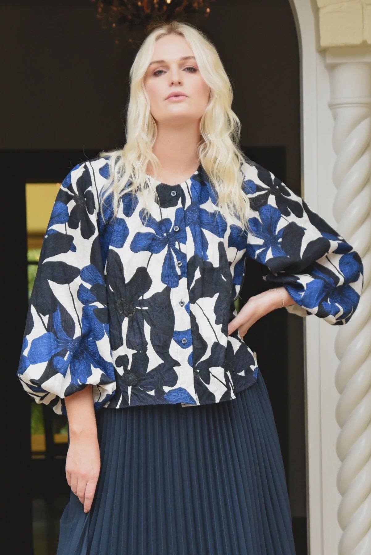 Happy To Be Here Shirt / Navy Floral