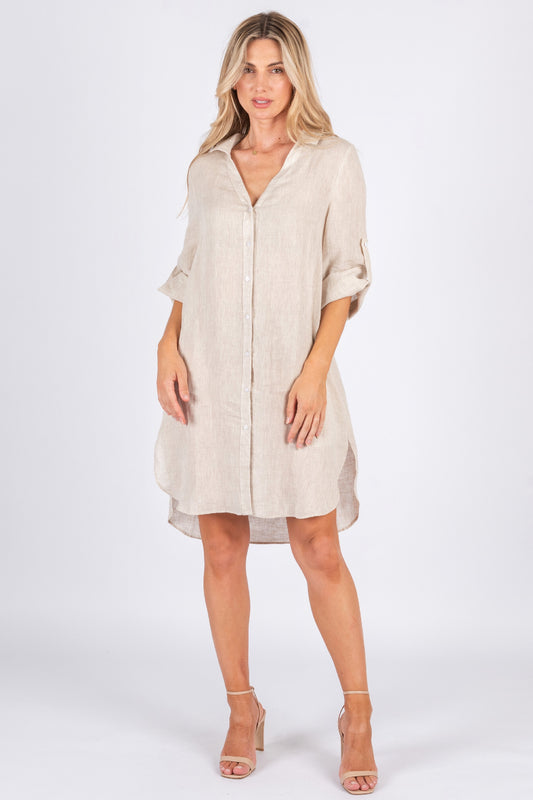 Angelica Linen Dress/Beige