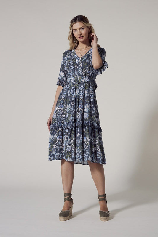 Lucca Midi Dress /Indigo Multi