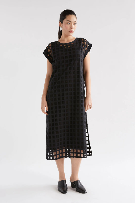 Grid Burnout Midi Dress /Black