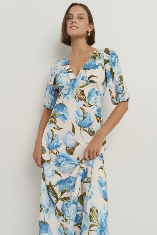 Amora SS Bias Midi Dress / Blue Vintage Floral