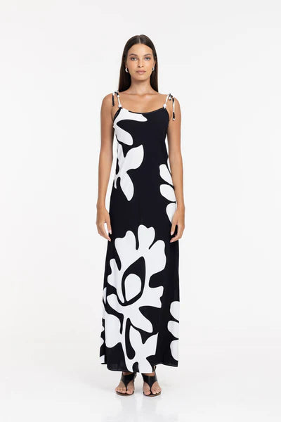 Bow Slip Dress / Black-White