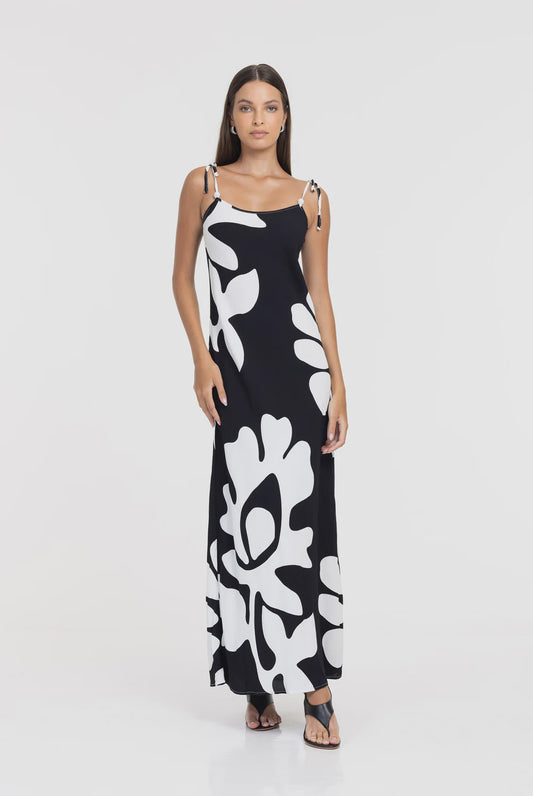 Bow Slip Dress / Black-White