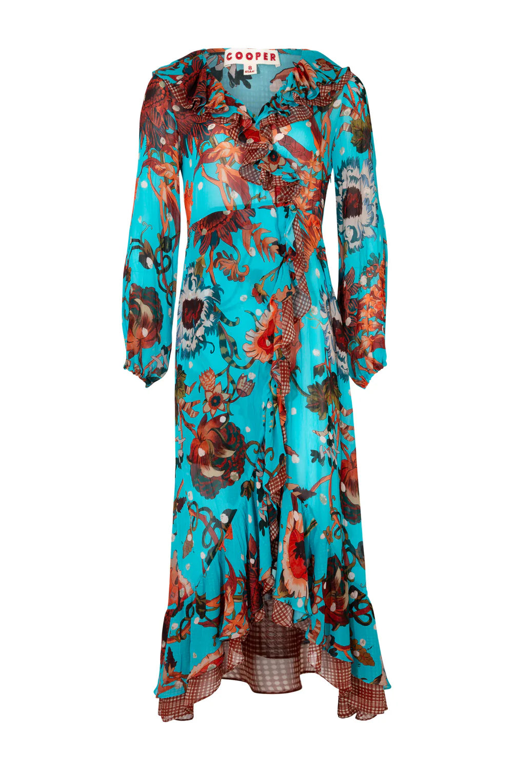 Frilling Effect Dress/ Blue Floral