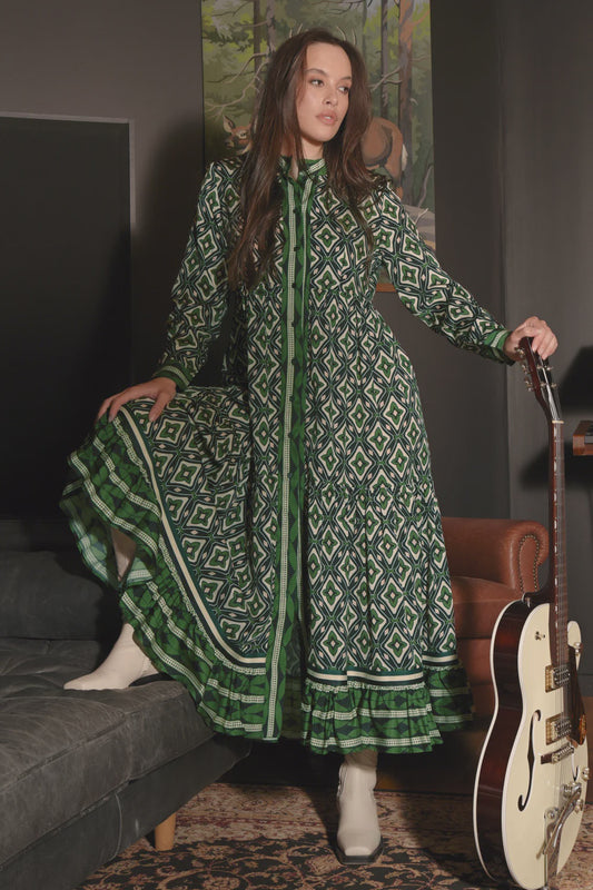 Dressing Game Dress / Green geo
