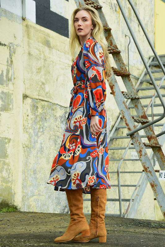 Tucker Up Dress / Red-Grey