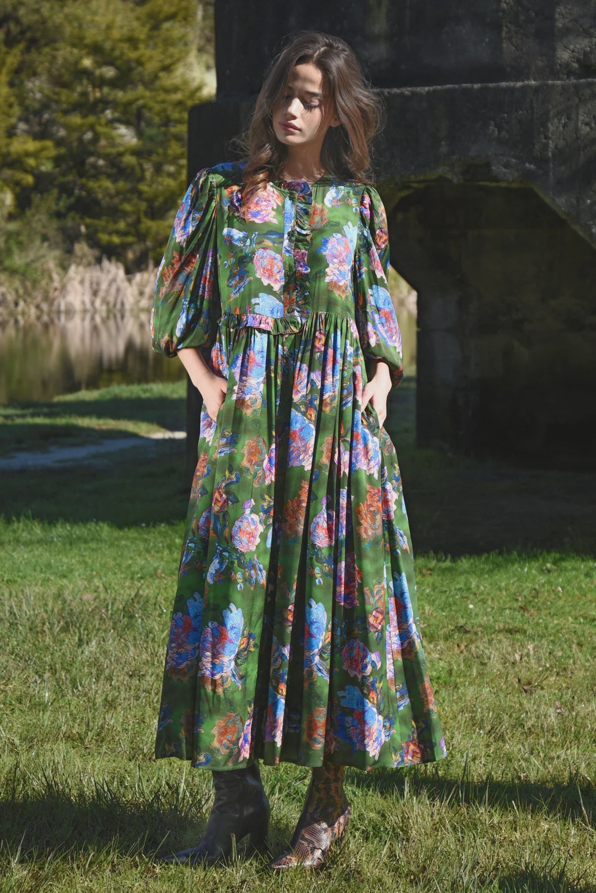 Floral Flair Dress / Green